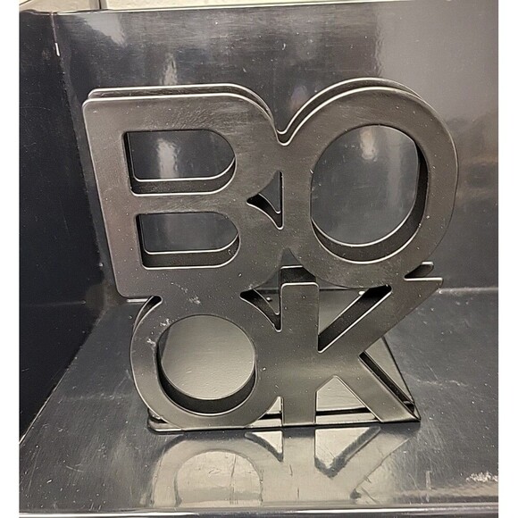 “BOOK” Character Shape-Book Stand Black Metal Bookends Read Library Decoration - Picture 7 of 7